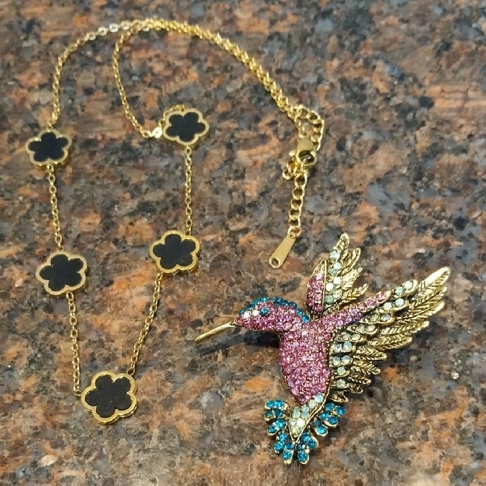 Enamelled Necklace And Free Bird Pin....New